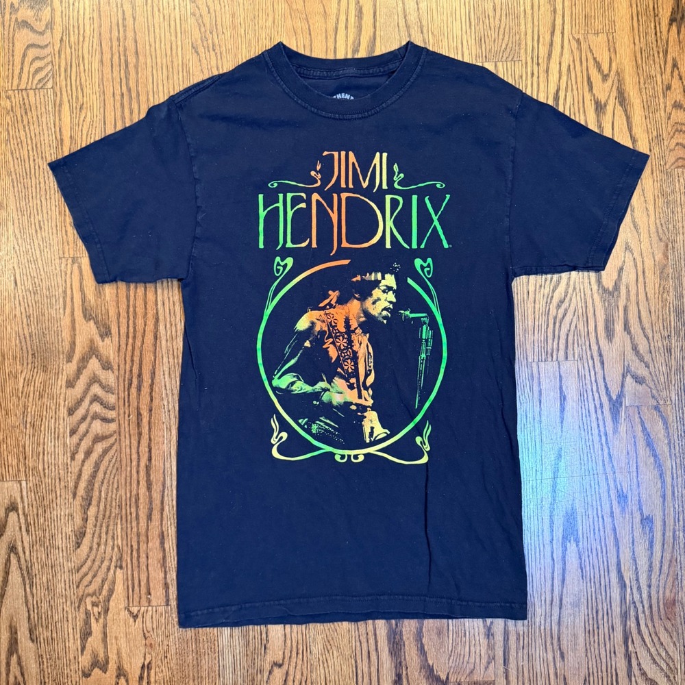 Authentic Jimi Hendrix Graphic T-Shirt Neon Psychedelic‎ Portrait Small Black